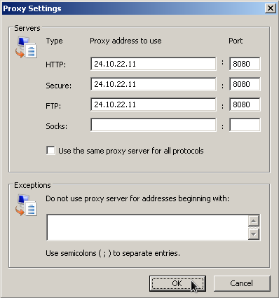 IE proxy configuration