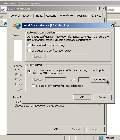 IE LAN settings