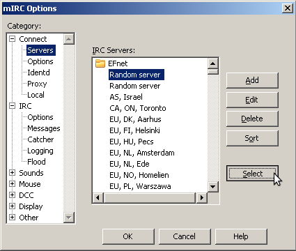 how to use proxy in mIRC, servers