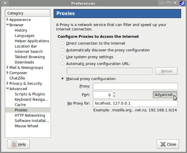 using http proxy in seamonkey advanced